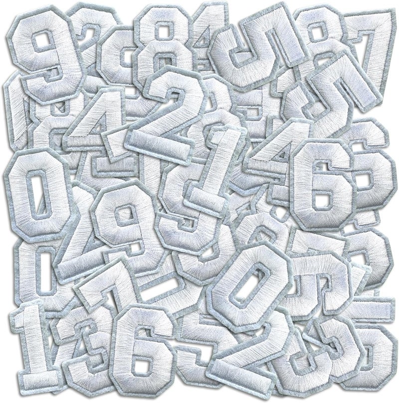 Cazzon Number Iron On Patches, Numbers 0-9 Embroidery Applique Patch, DIY Decorative Heat Press Patches for Clothing Jeans Jackets Backpacks Hats (White 50 Pcs) - Image 1
